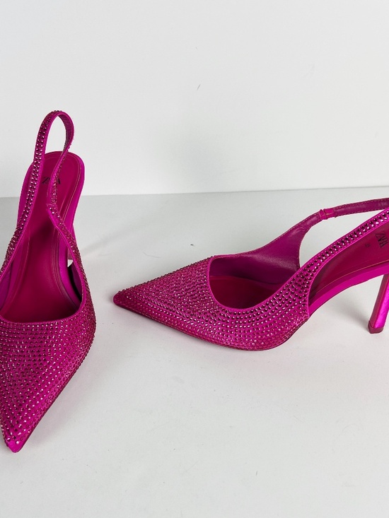 Zara Shoes - Zara Crystal Rhinestone Jewel Pointed Toe Slingback High Heel Shoes Pink 8